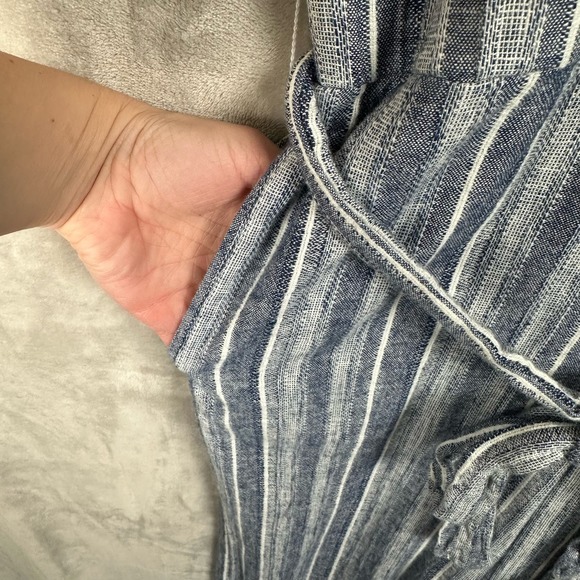 Cloth & Stone Jumpsuit Women Medium Blue Striped Linen Pants Sleeveless Resort - Picture 8 of 16